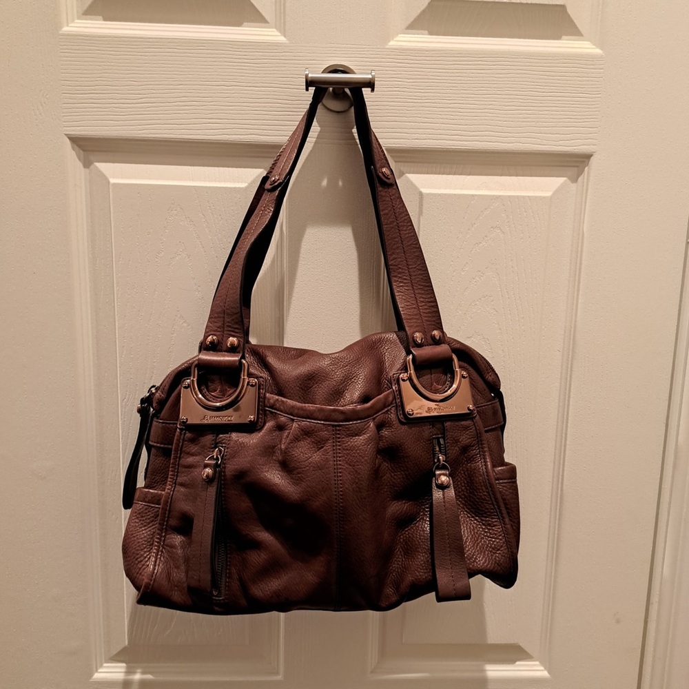 b. makowsky brown leather satchel w/rose gold hardware